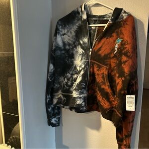 Empyre Black Rust Orange White Tie Dye Hoodie Sweatshirt Size Medium